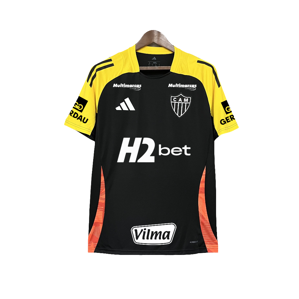 Camisa Atlético Mineiro 25/26 Treino - Todos os Patrocínios - Preta - Versão Torcedor