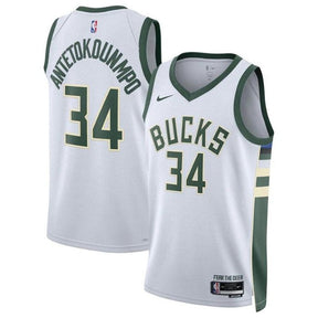 Camisa NBA Giannis Antetokounmpo - Milwaukee Bucks - 2023 - Edição Associação - Branco